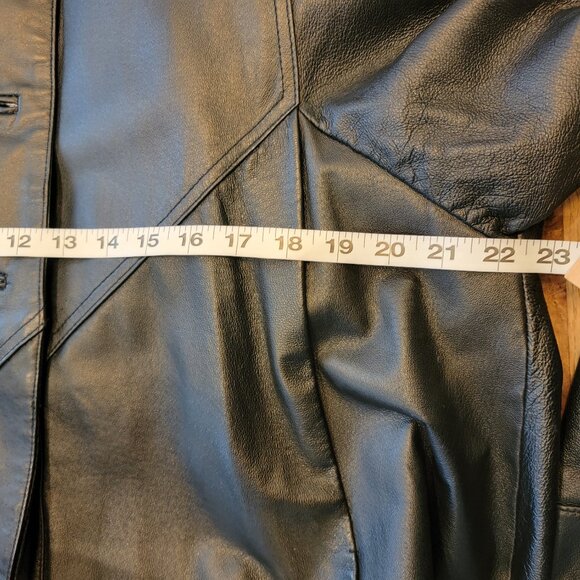 Komitor 51" Calf Length Women's Black Leather Trench Coat Style 02734 WPL 5602 - Picture 13 of 13